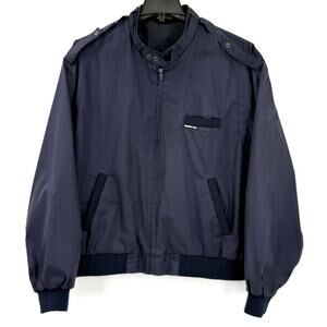 Vintage Members Only Zipper Up Racer Jacket Men’s Size XL Navy Blue Nylon Lined
